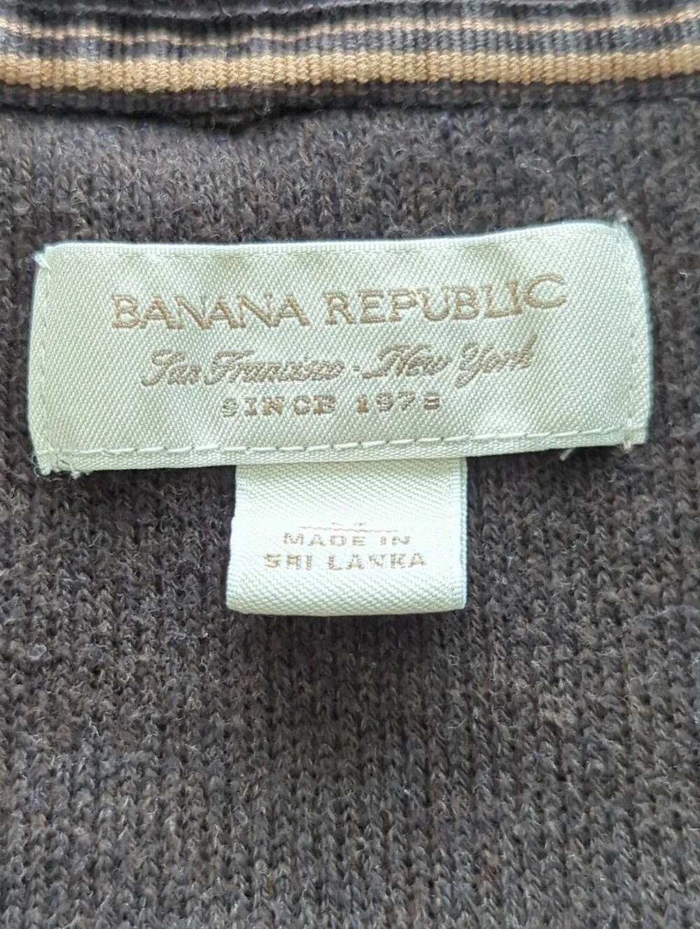 Banana Republic Gray 100% Cotton Full Zip Sweater Striped Accent On Sleeve Sz M